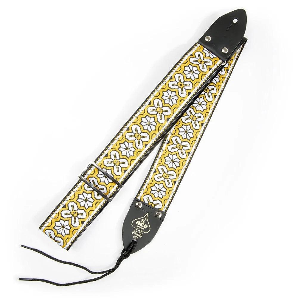 Vintage ACE strap 70'sビンテージ ギター ストラップ Ace D'Andrea Vintage Reissue Greenwich Yellow Flower Strap