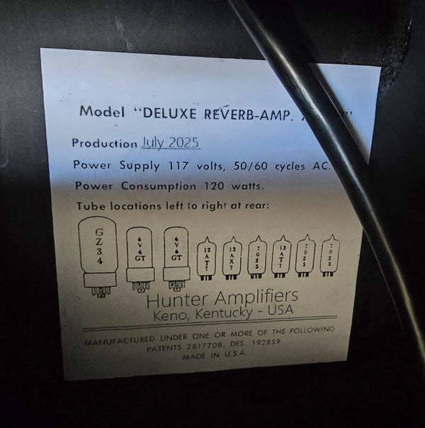 Hunter Amplifiers Deluxe Reverb Tube Combo - Blackface - Handwired