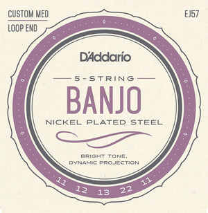 D'Addario EJ57 Nickel 5-String Banjo Strings, Custom Medium, 11-22 - Cumberland Guitars