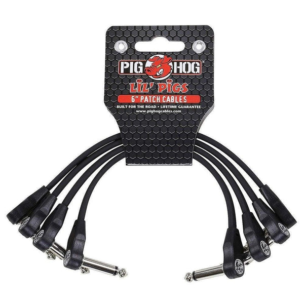 Pig Hog Low Profile 6" Patch Cables Lil Pigs - 4 Pack - Black - Cumberland Guitars