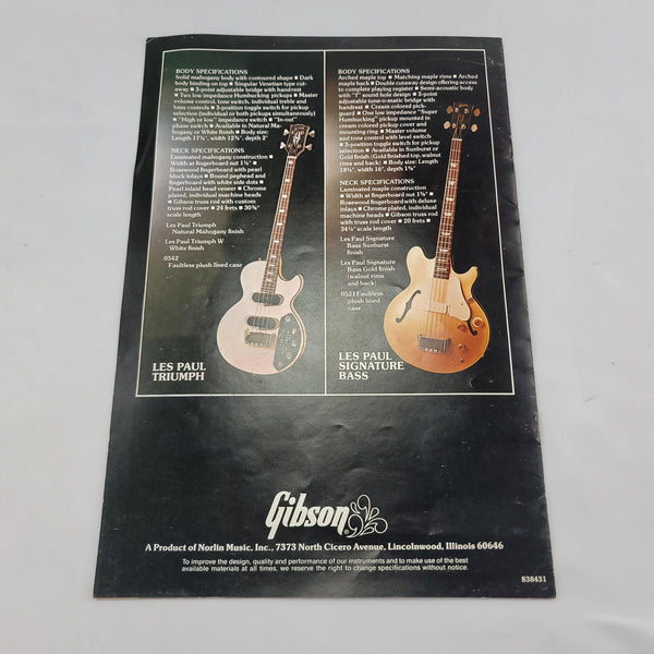 1975 Gibson Electric Bass Series Brochure Catalog - Peter Cetera - Cumberland Guitars