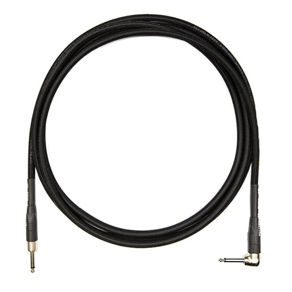 Rattlesnake Cable Co. - 20' Guitar Instrument Cable - Standard Black - No Weave - Straight to Right Angle
