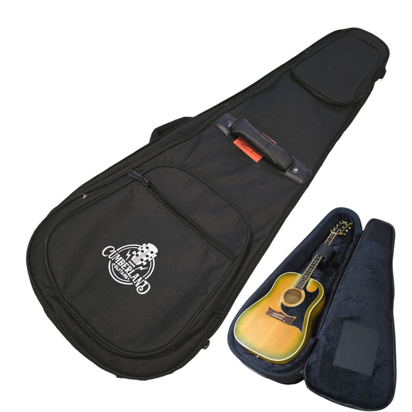 Cumberland Guitars - Embroidered Deluxe Teardrop Dreadnaught Acoustic Guitar Case - Black / Black