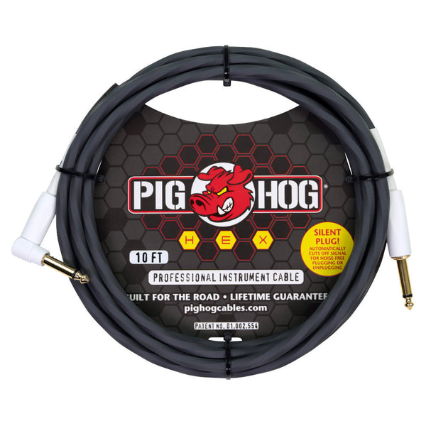 Pig Hog PHSH10GRR 10' Hex Series Silent Cable - Grey - Right Angle