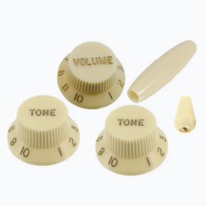 Cream Strat Knob Kit - Stratocaster Trem Arm Tip, Switch Cap, and Volume Tone Knobs - Cumberland Guitars