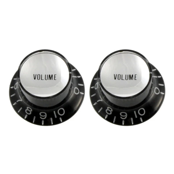 Black Volume Reflector Knobs - Universal - For Guitar or Bass - Set of 2