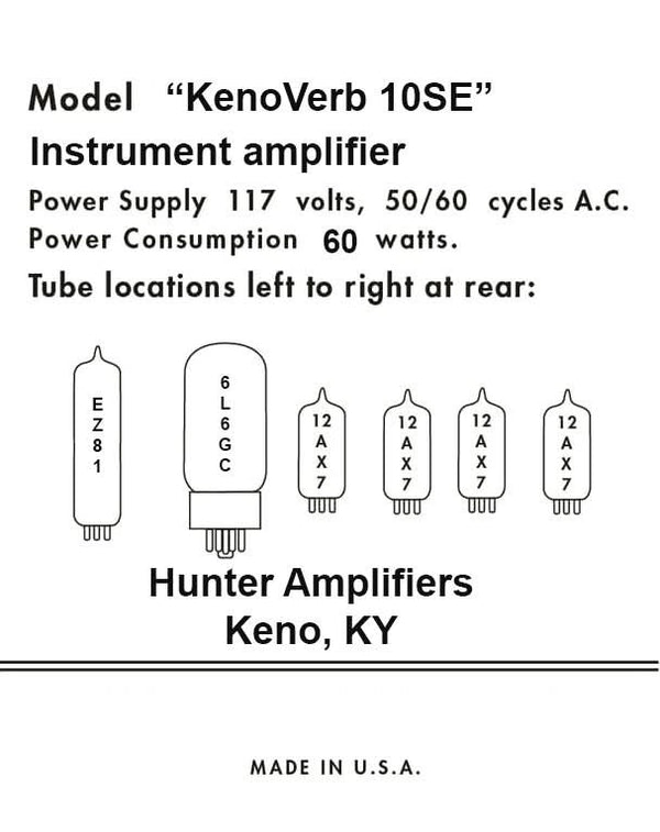 Hunter Amplifiers - Kenoverb 10SE - 10-watt Single Ended 1x12 Tube Combo Amp
