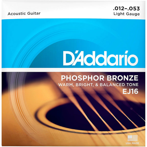 D'Addario EJ16 Phospher Bronze Light Acoustic Guitar Strings 12-53