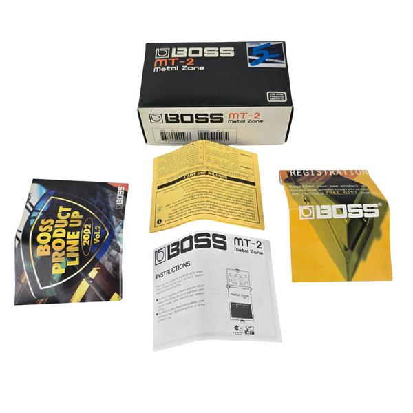 Used BOSS MT-2 Metal Zone w/ Box, Paperwork, and Poster
