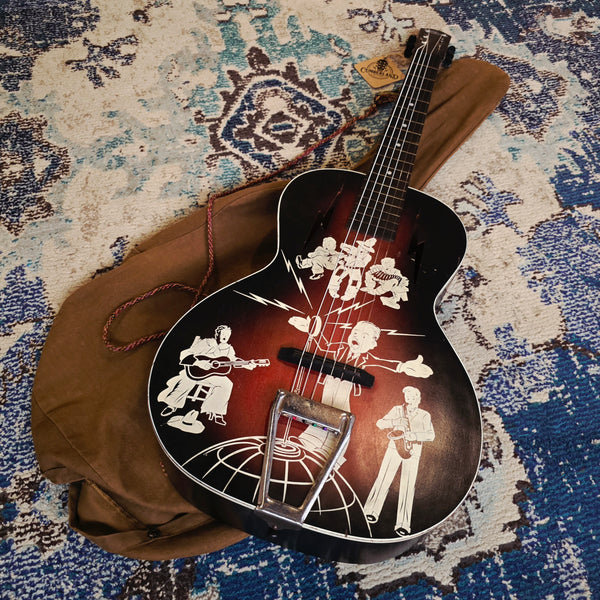 1930s Spiegel Vaquero - Amateur Hour 2 - Stencil Graphic Cowboy Musician Parlour Acoustic Guitar - w/ Bag