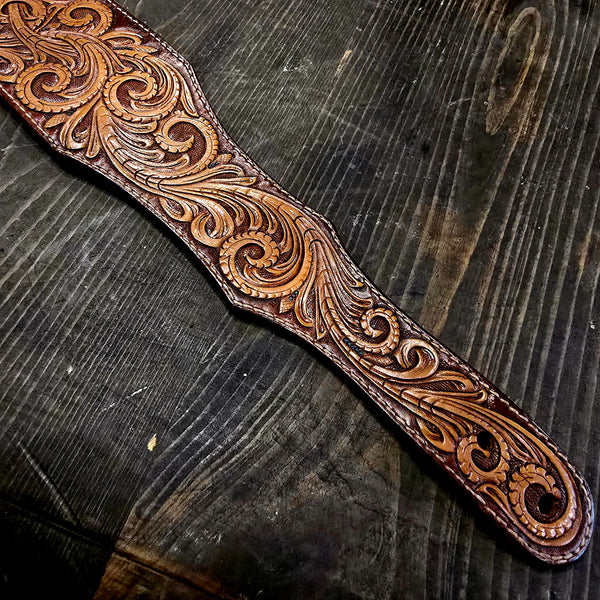 Wolf Briar Leather Company - Hand-Tooled Custom Handmade Guitar Strap - Western Paisley Motif