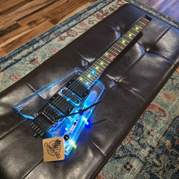 Headless Transparent Lucite LED Light Show Wedge Guitar w/Tremolo