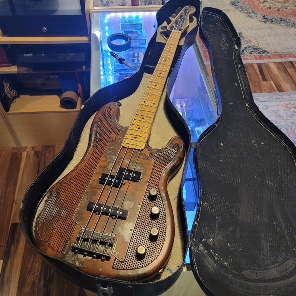 Vintage Black Chipboard Offset Electric Bass Guitar Case - 1960s? 1970s? Fits Fender and Ric