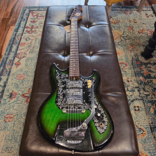 1970 Teisco Del Ray ET-310N - Japan - Spectrum 3-Pickup - Floral Guard - Green Burst - Tremolo