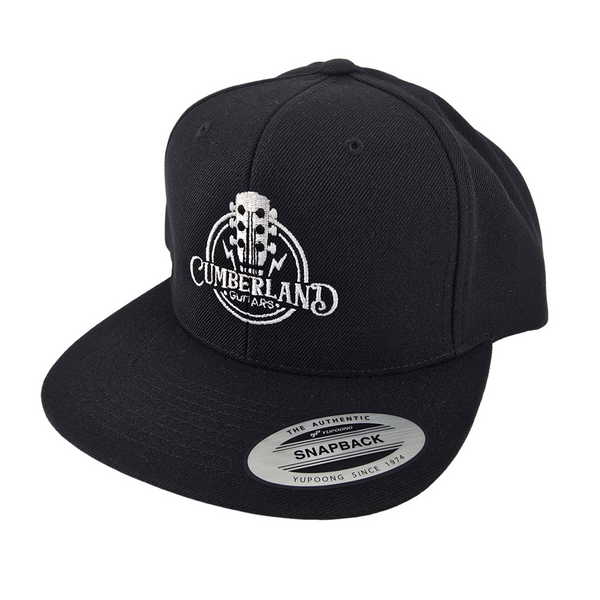 Cumberland Guitars - Classic Flat Bill Snapback Trucker Hat -Black / Black / White Logo
