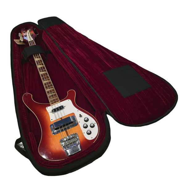 Cumberland Guitars - Embroidered Deluxe Teardrop Electric Bass Guitar Case - Black / Burgundy