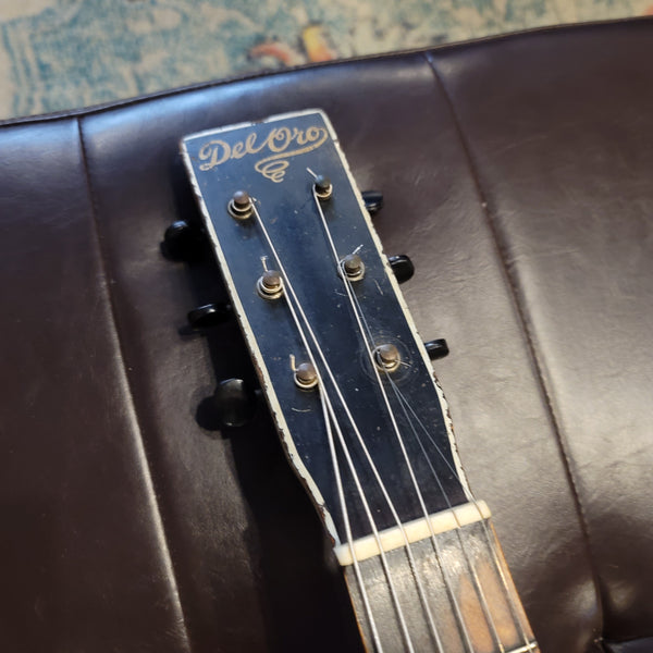 1930s Del Oro - Stenciled Parlor Guitar - Floral - w/ Case