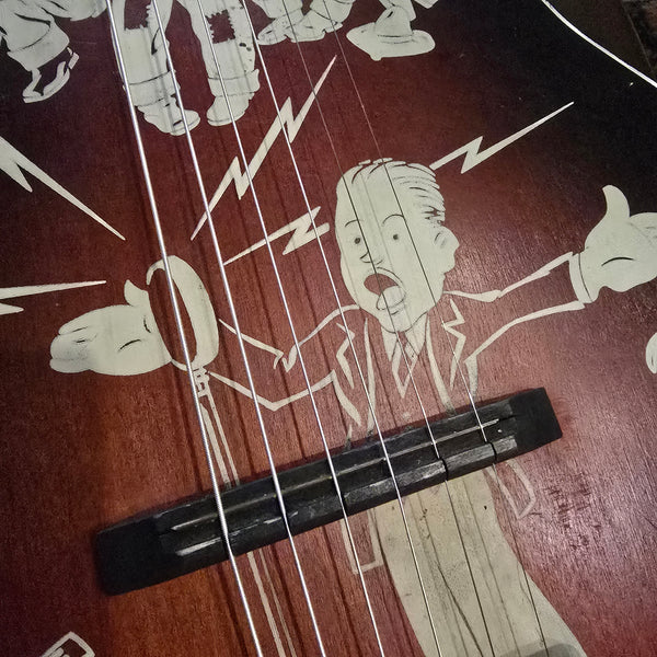 1930s Spiegel Vaquero - Amateur Hour 2 - Stencil Graphic Cowboy Musician Parlour Acoustic Guitar - w/ Bag