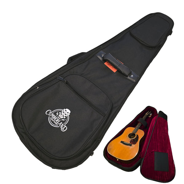 Cumberland Guitars - Embroidered Deluxe Teardrop Dreadnaught Acoustic Guitar Case - Black / Burgundy
