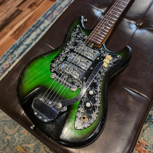 1970 Teisco Del Ray ET-310N - Japan - Spectrum 3-Pickup - Floral Guard - Green Burst - Tremolo