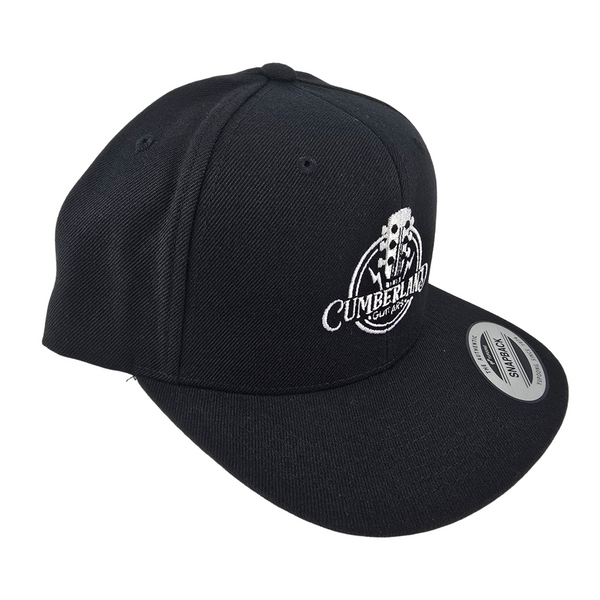 Cumberland Guitars - Classic Flat Bill Snapback Trucker Hat -Black / Black / White Logo