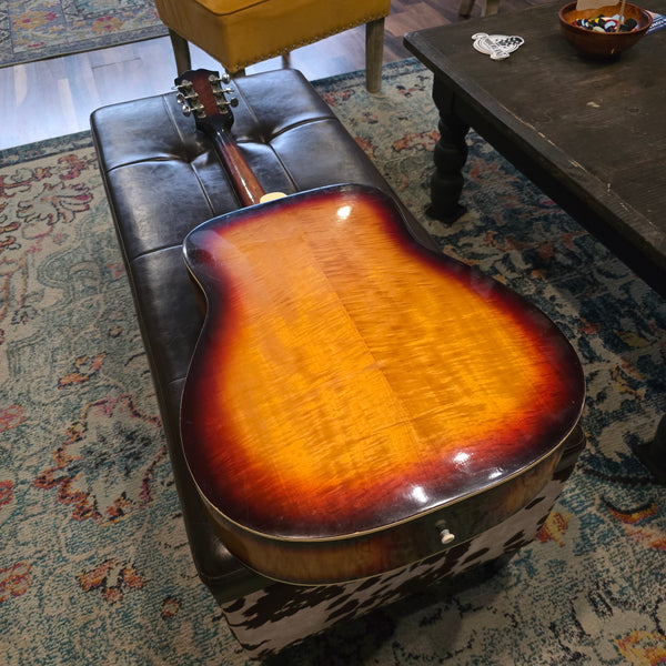 Early 1970's Univox MIJ Dreadnaught - Flame Maple Sunburst - Sold Woods - w/OHSC