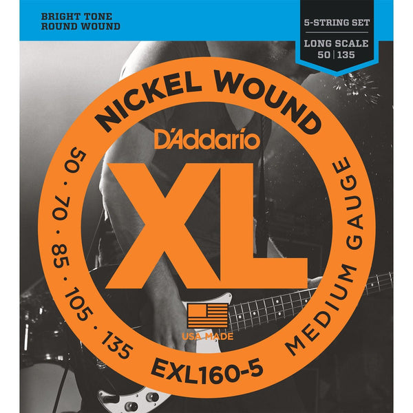 D'Addario EXL160-5 XL 5-String Bass Regular/Long String Set Medium - Cumberland Guitars