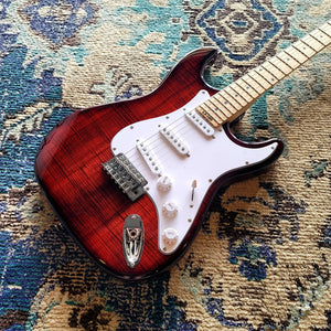 Lyman LS-300 Flametop Trans Red Blaze S-Style Electric Guitar Maple - Cumberland Guitars