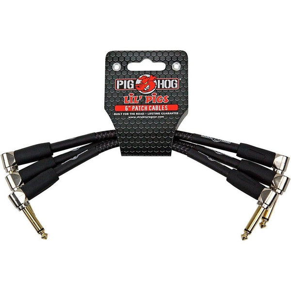 Pig Hog Lil Pigs Vintage Black Woven 6" Patch Cables - 3 pack - - Cumberland Guitars