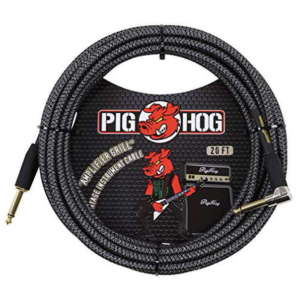 PCH20AGR Pig Hog Right Angle to Straight Instrument Cable 1/4" Amplifier Grill 20' - Cumberland Guitars