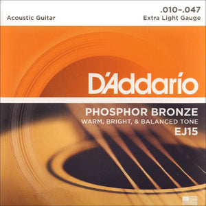 D'Addario EJ15 Phospher Bronze Extra Light Acoustic Guitar Strings 10-47 - Cumberland Guitars