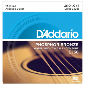 D'Addario EJ38 Phospher Bronze Light 12-String Acoustic Guitar Strings 10-47 - Cumberland Guitars