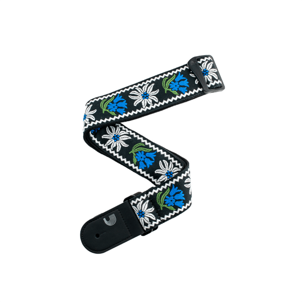 D'Addario Peace Love Guitar Strap - Black Blue Green Floral - Cumberland Guitars