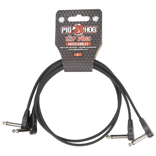 Pig Hog Lil' Pigs 2' Low Profile Flat Patch Cable - 24" - Black - 2 Pack - Cumberland Guitars