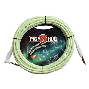 Pig Hog Glow in the Dark Instrument Cables, Right Angle, 20ft - Cumberland Guitars